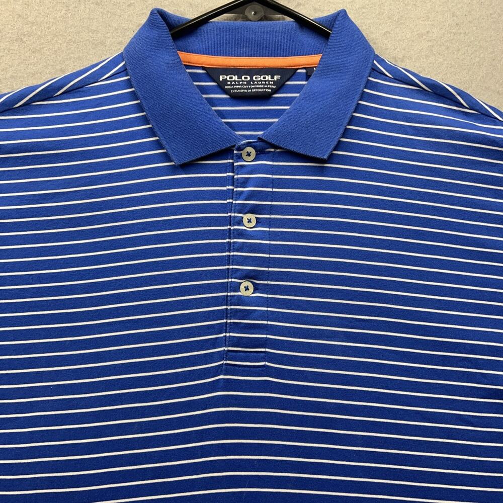 Polo Golf Ralph Lauren Blue Striped Short Sleeve Polo Shirt Men's Large
